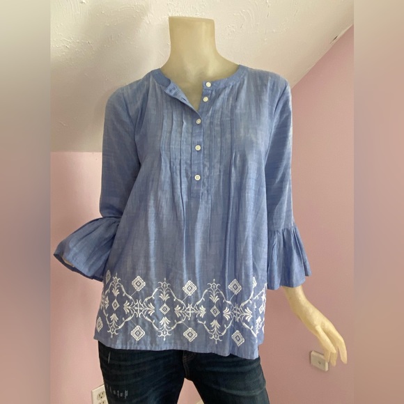 LOFT Embroidered Boho Ruffle Sleeved Top - Picture 3 of 15